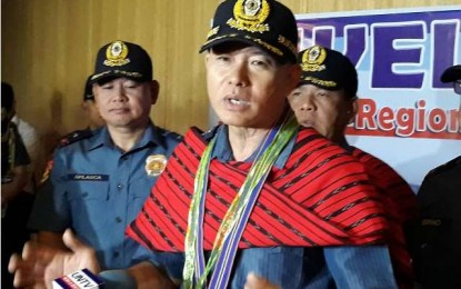 <p><strong>ELECTION HOTSPOTS.</strong> Philippine National Police Chief Director General Oscar Albayalde explains the law enforcers' ongoing peace and order efforts for the May 14 Barangay and Sangguniang Kabataan (SK) elections during a media briefing in Baguio City on Friday (May 4, 2018). <em>(Photo by Pamela Mariz Geminiano)</em></p>
